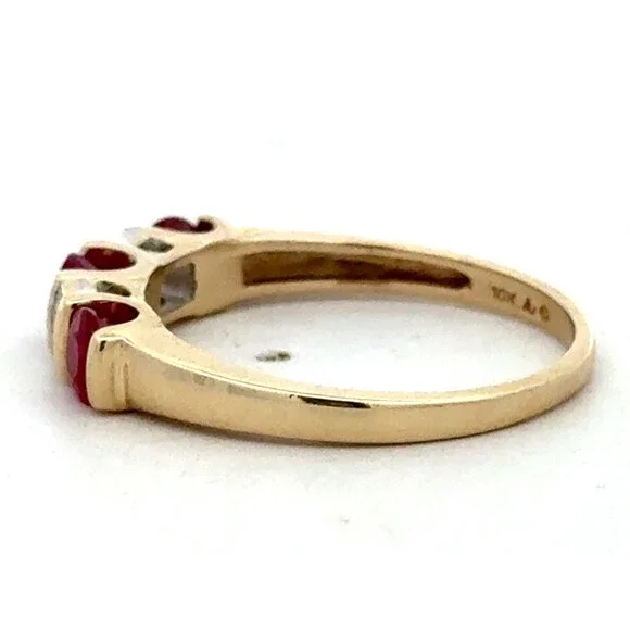 Designer AV 10K Yellow Gold Round Red Ruby Diamond Anniversary Band Ring
